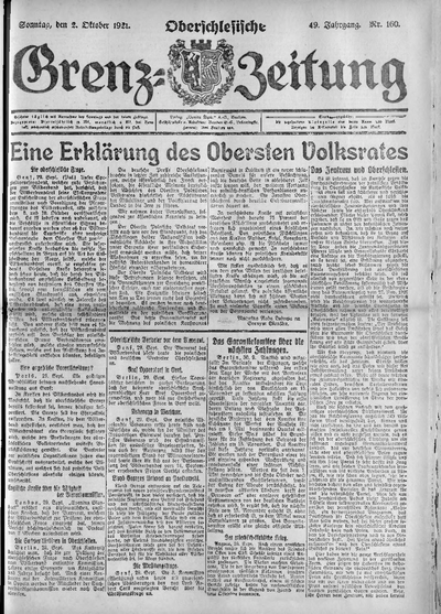 Oberschlesische Grenz-Zeitung, 1921, Jg. 49, Nr. 160 | Europeana